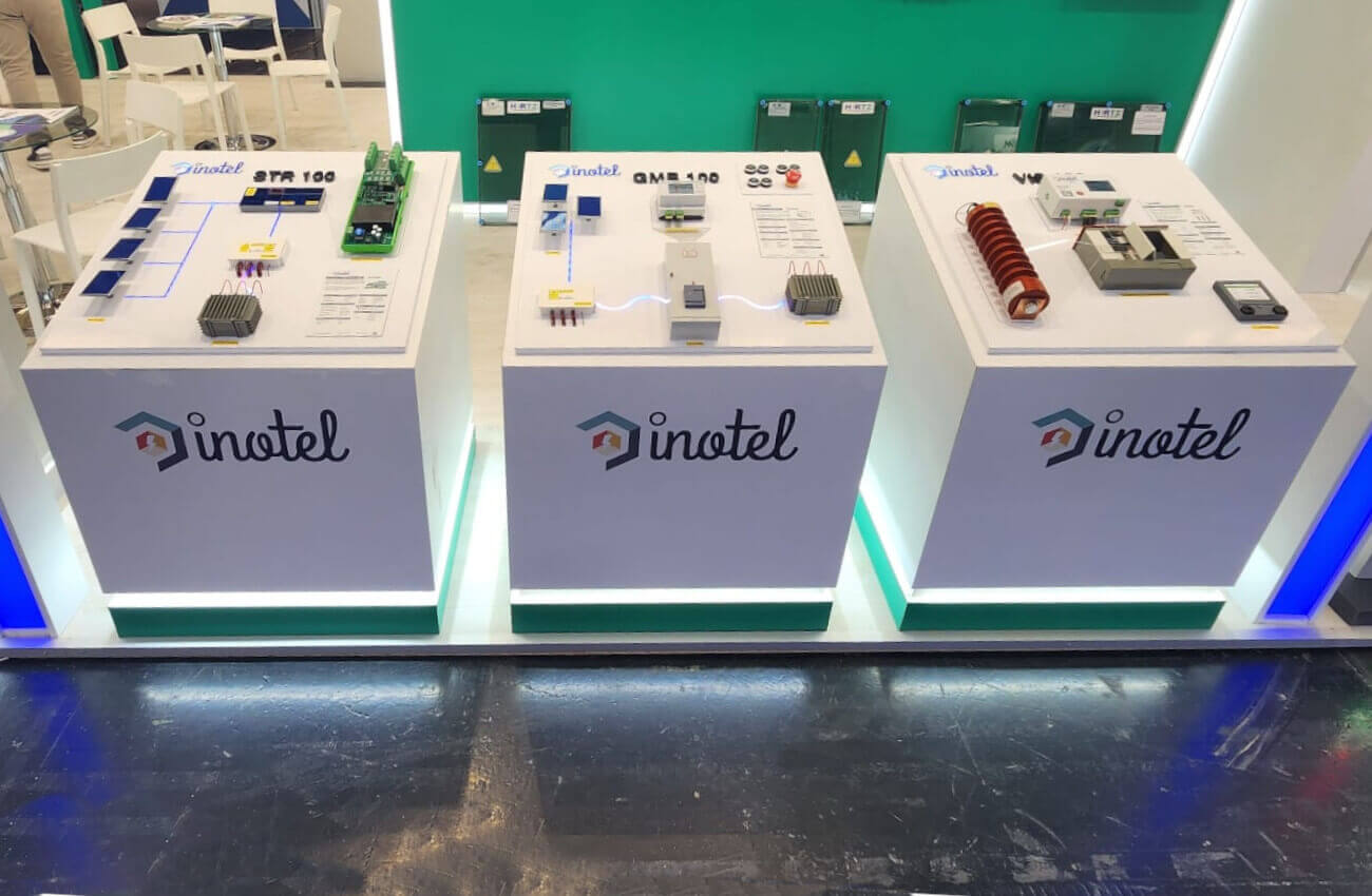 Visitors examining the products