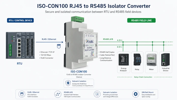ISOCON-100 RJ45 to RS485 isolator converter for RTU field lines