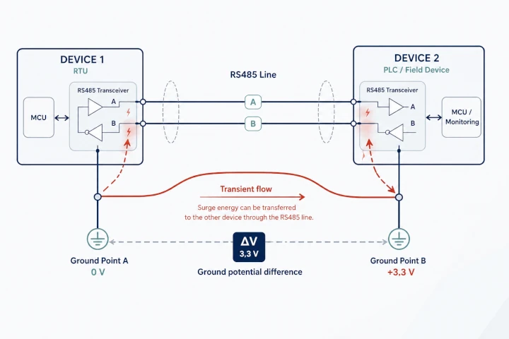 Ground potential difference in an RS485 communication line